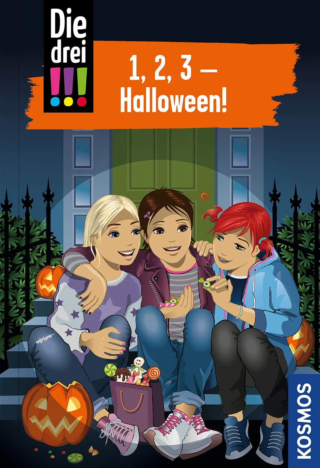 Coperta cărții "Die drei. 1, 2, 3 - Halloween" de Ina Biber, Maja von Vogel