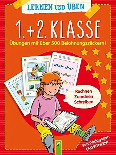 Coperta cărții "1. + 2. Klasse - Übungen mit 500 Belohnungsstickern: Rechnen, zuordnen, schreiben. Von Pädagogen empfohlen" de Manfred Tophoven
