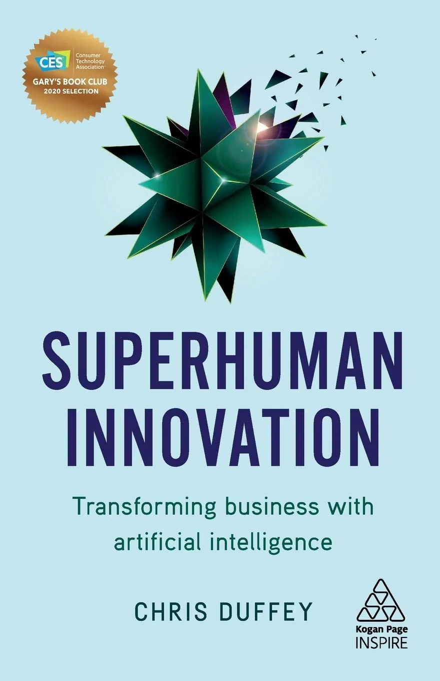 Coperta cărții "Superhuman Innovation: Transforming Business with Artificial Intelligence" de autor necunoscut