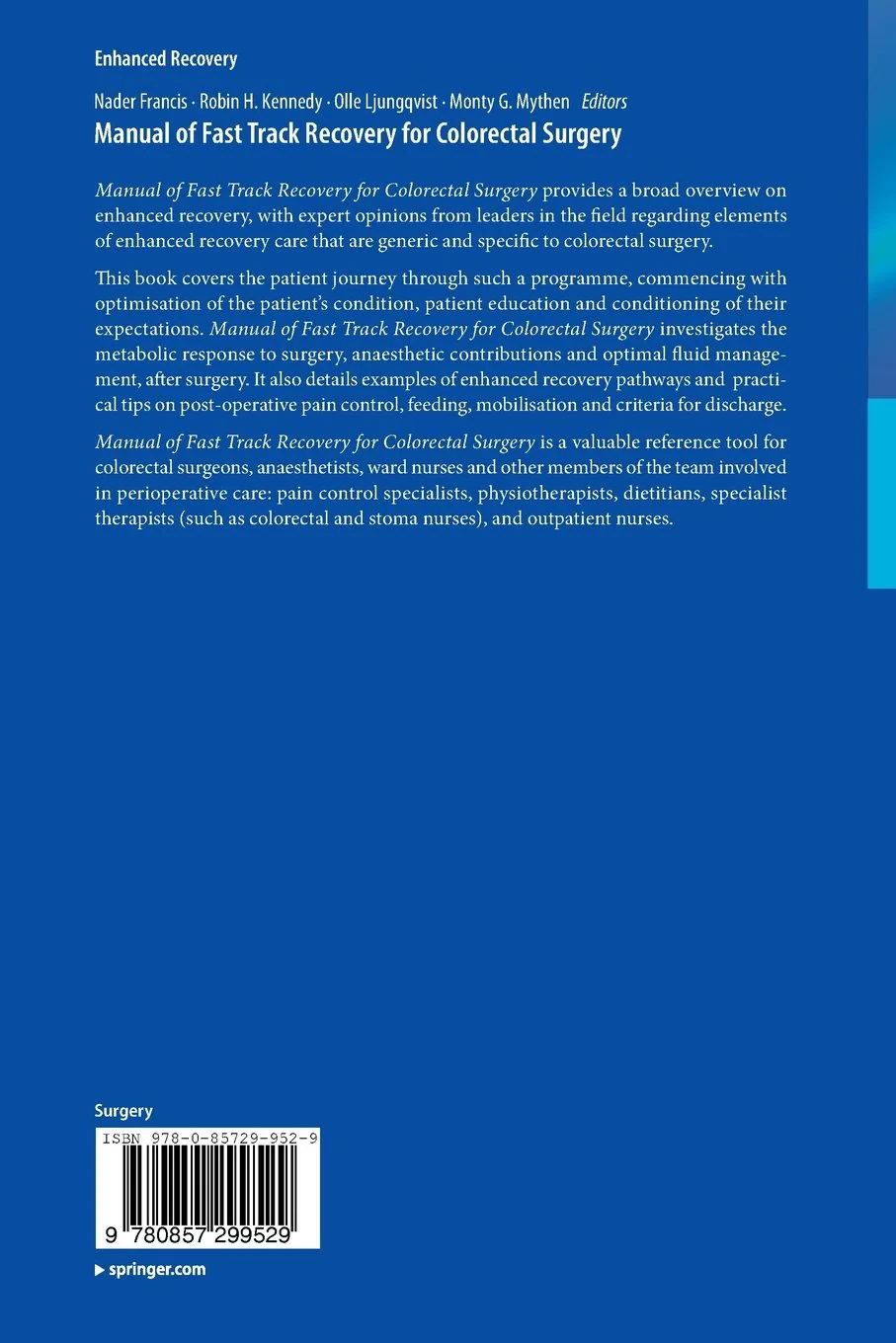 Coperta cărții "Manual of Fast Track Recovery for Colorectal Surgery (Enhanced Recovery)" de autor necunoscut
